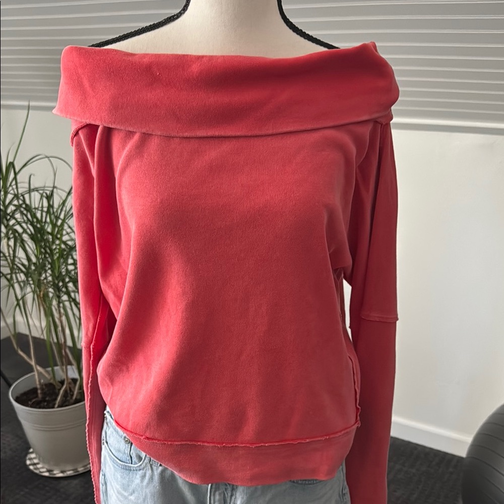 We The Free red Off-the-Shoulder Sweatshirt
